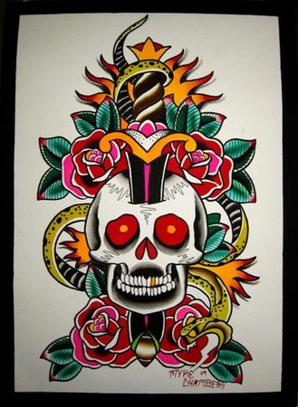 Tattoos - skull/dagger - 42014